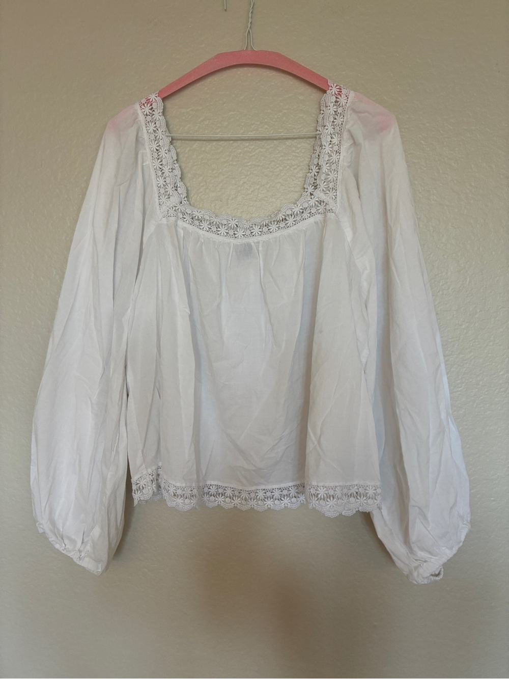 Old Navy White Lace-Trim Square Neck Peasant Top